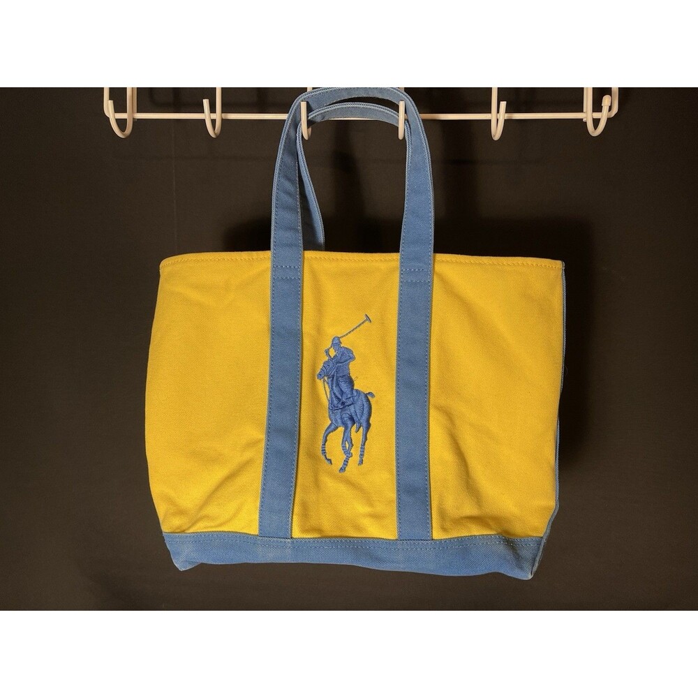 Polo Ralph Lauren Big Pony Canvas Tote Bag Yellow Blue Preppy Beach Y2K